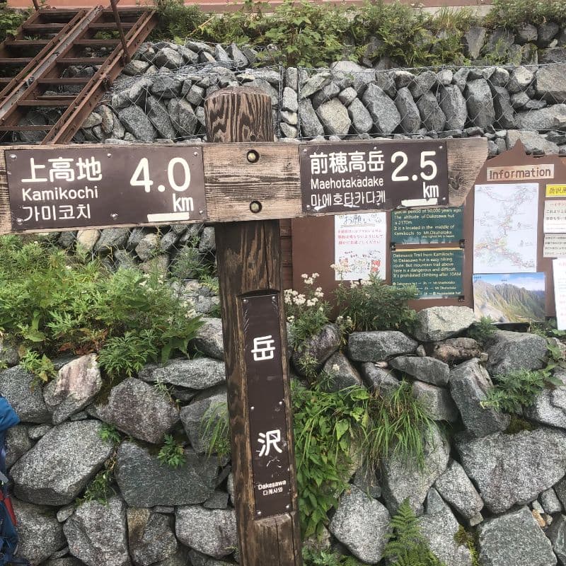 岳沢小屋の道標